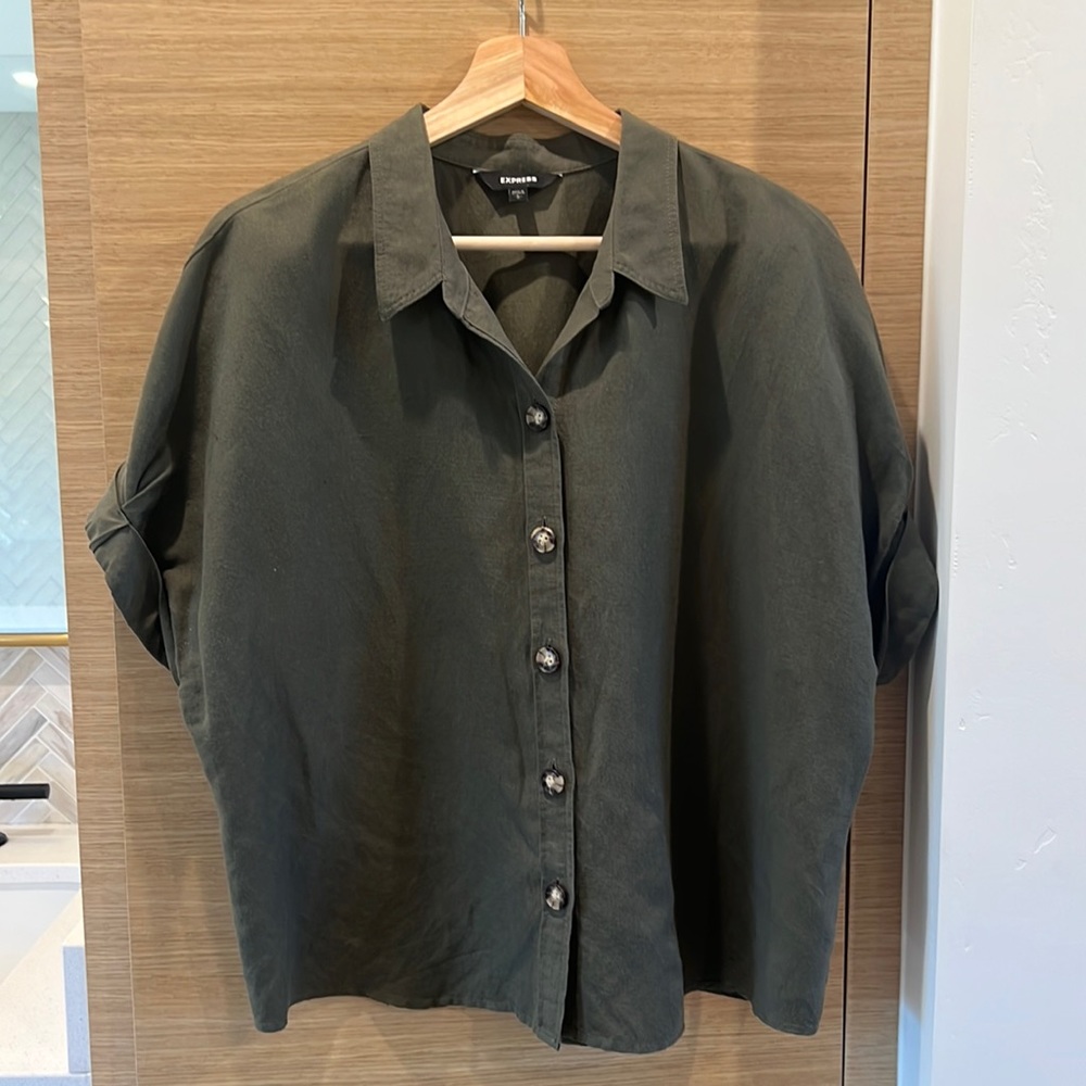 Express Linen Blend Button Down Blouse | Size Large